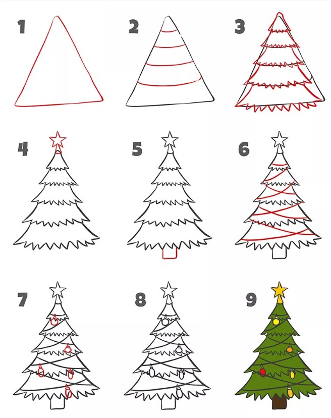 Mẫu vẽ cây thông Noel đẹp