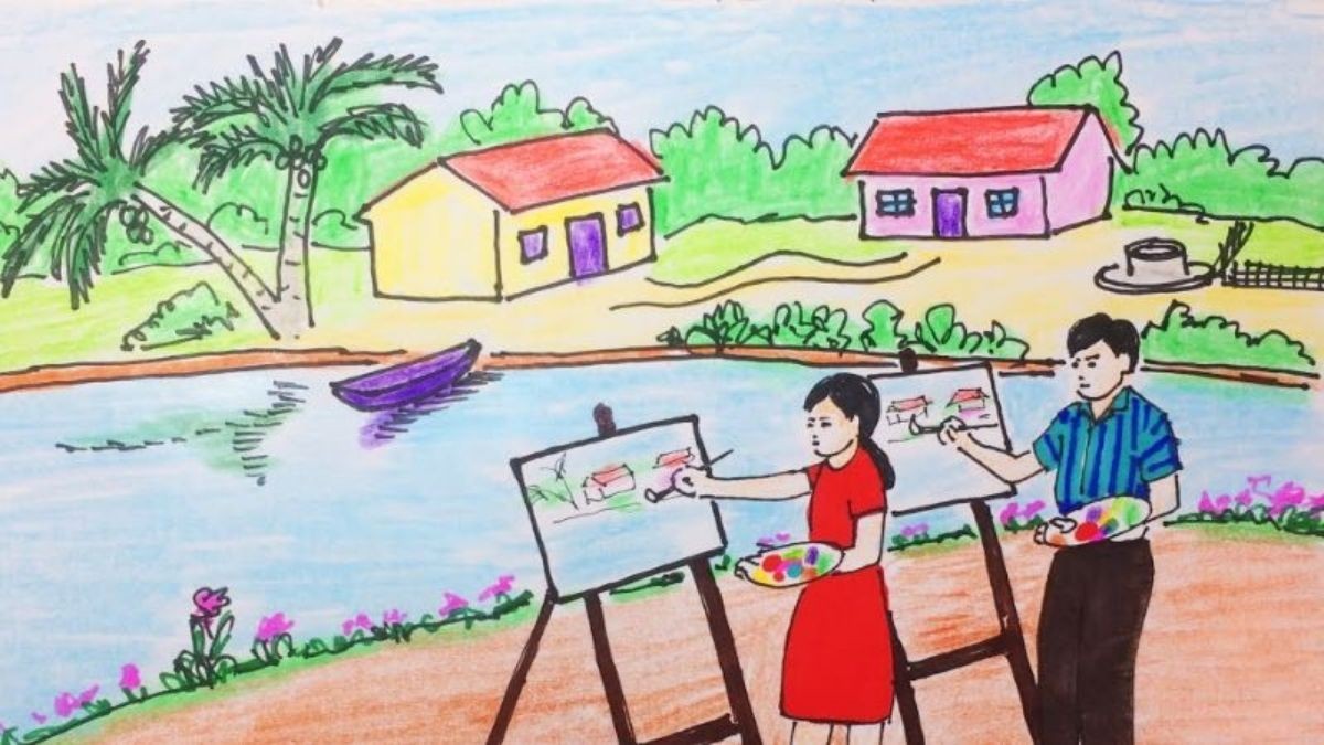 Tranh vẽ họa sĩ vẽ tranh phong cảnh