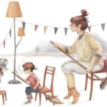Người mẹ và con gái đang cùng nhau chọn xe tải