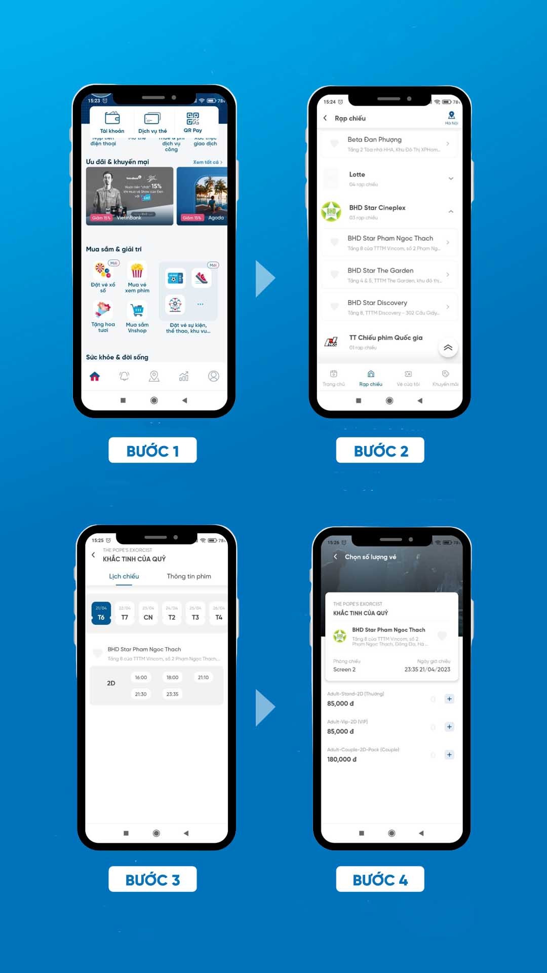 Hướng dẫn xem lịch chiếu phim rạp BHD trên ứng dụng ngân hàng VietinBank iPay Mobile