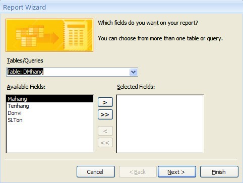 Các bước tạo Report bằng Report Wizard