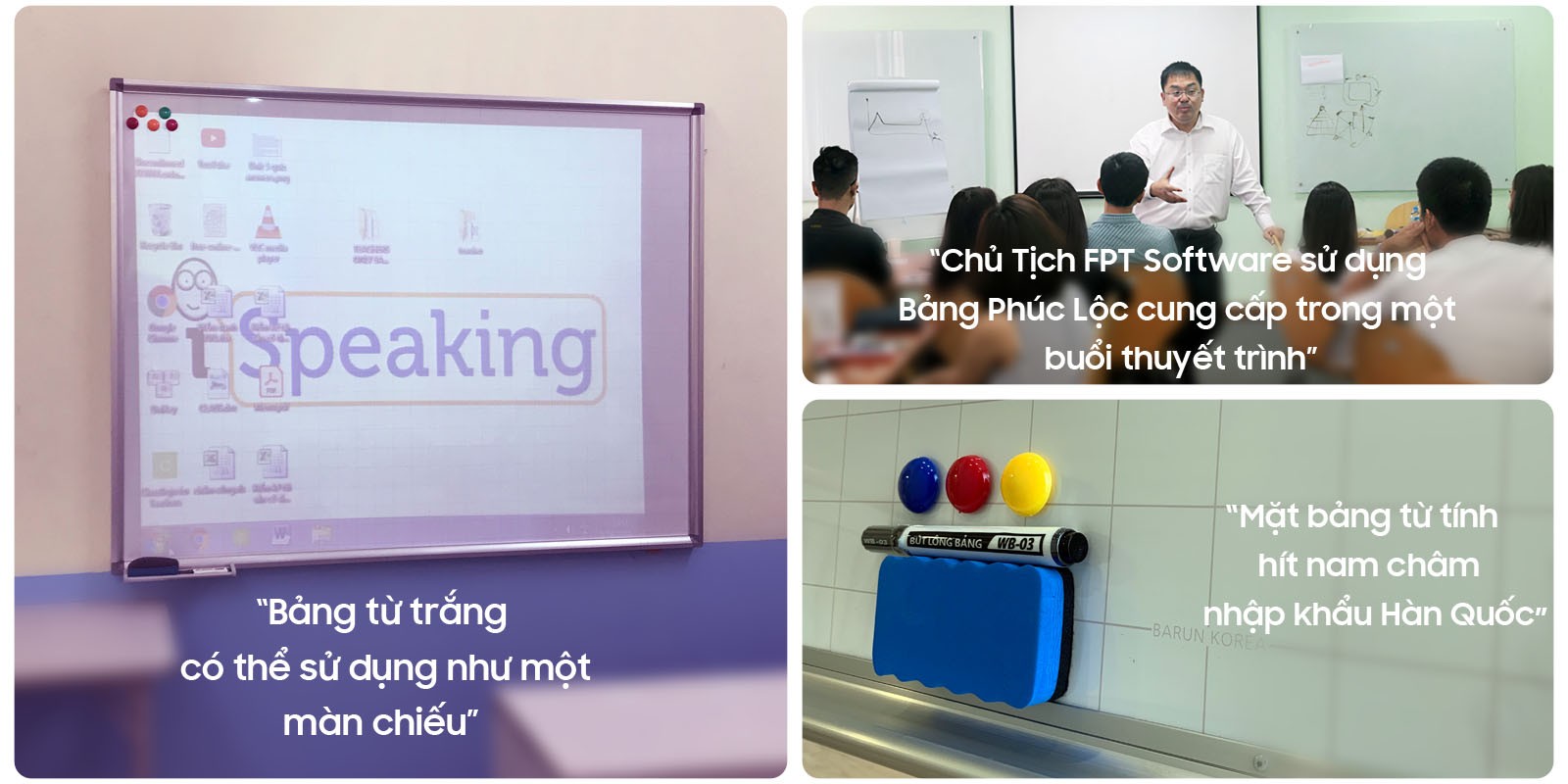 Bảng từ trắng treo tường trong văn phòng làm việc hiện đại, tiện lợi