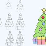 Vẽ cây thông Noel cute với ngôi sao trên đỉnh và các vật trang trí đơn giản