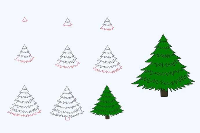 Vẽ cây thông Noel dễ dàng với các đường nét cơ bản và dễ thực hiện