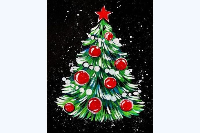 Tranh vẽ cây thông Noel với phong cách tối giản, hiện đại và tinh tế