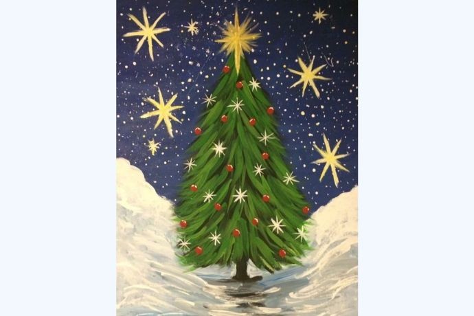 Tranh vẽ cây thông Noel với phong cách tả thực, sống động và chân thực