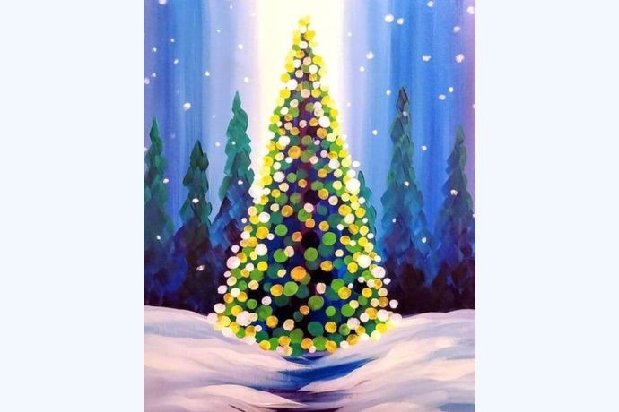 Tranh vẽ cây thông Noel với phong cách trừu tượng, độc đáo và ấn tượng