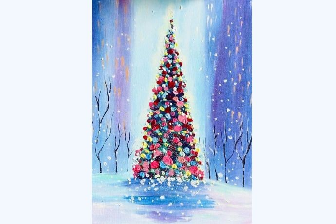 Tranh vẽ cây thông Noel với phong cách doodle, ngẫu hứng và sáng tạo