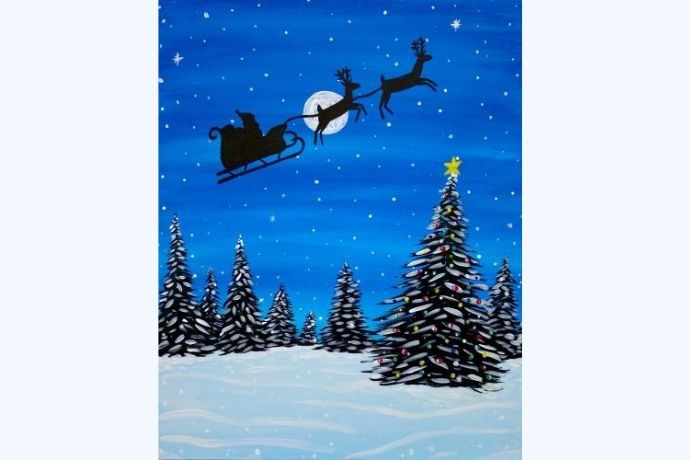 Tranh vẽ cây thông Noel với phong cách galaxy, huyền ảo và lung linh