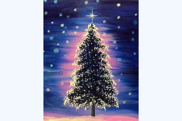 Tranh vẽ cây thông Noel với phong cách watercolor, mềm mại và tinh tế