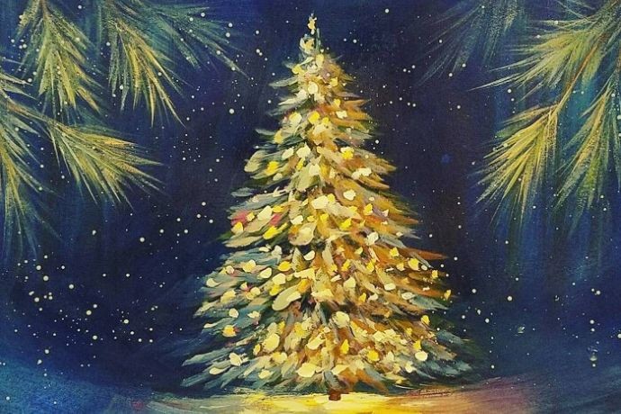 Tranh vẽ cây thông Noel với phong cách typography, chữ viết nghệ thuật và độc đáo