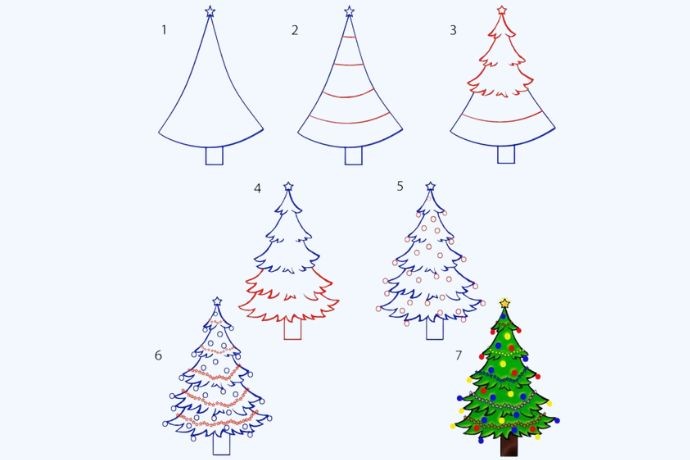 Phác thảo cây thông Noel bằng các hình tam giác xếp chồng lên nhau