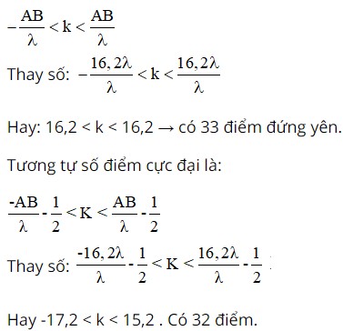 Giải bài tập tìm điểm đặc biệt nằm trên đường trung trực 2 nguồn cùng pha giao thoa sóng, tính số điểm đứng yên trên đoạn AB