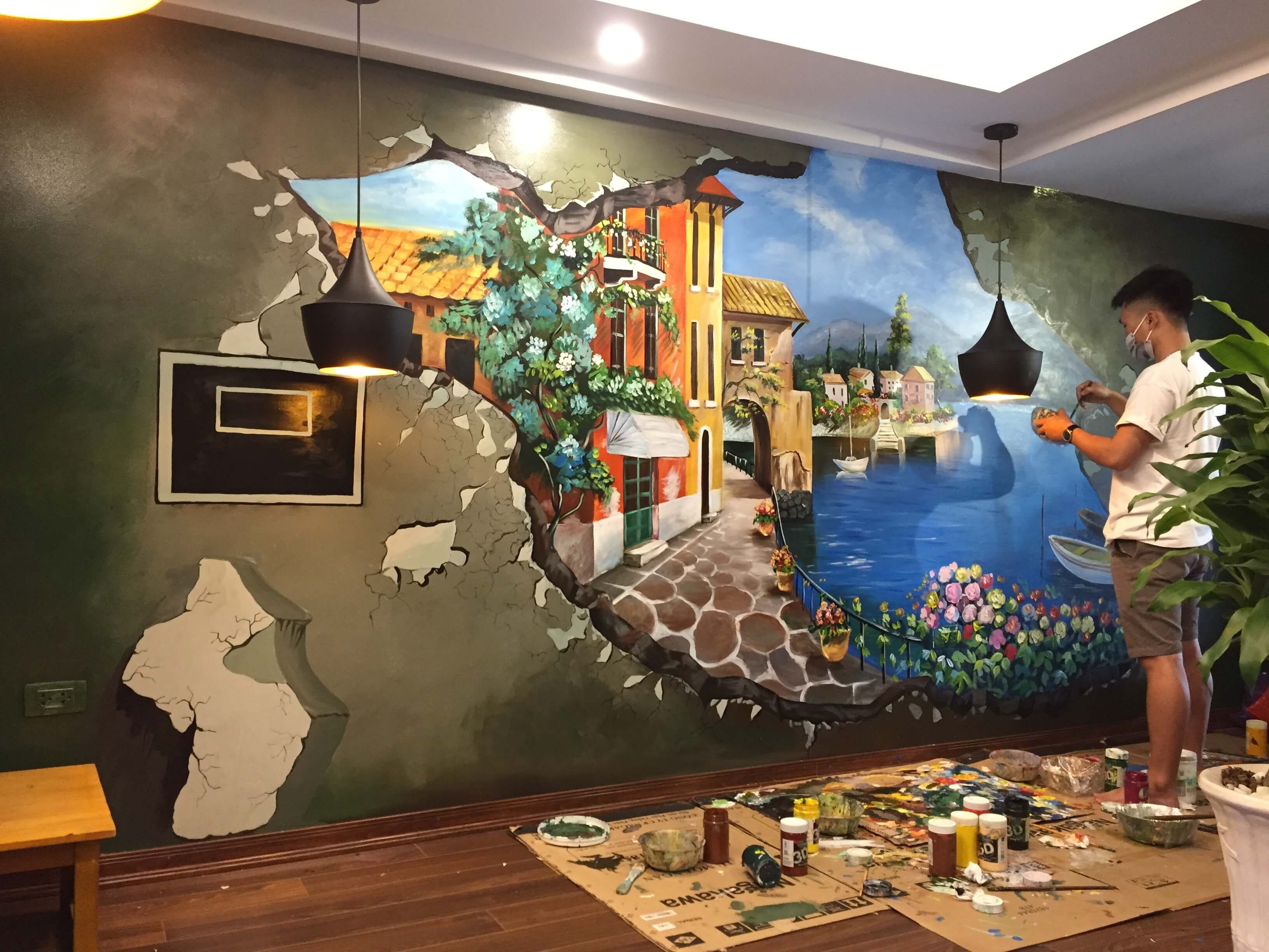 Mẫu tranh tường 3D sống động