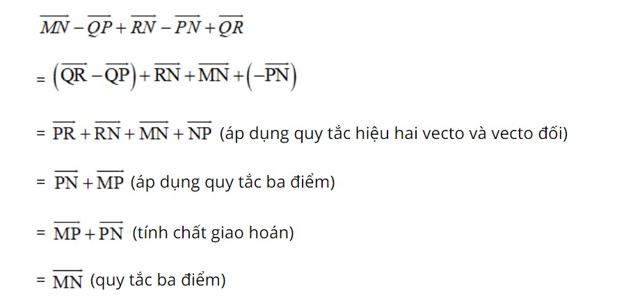 Lời giải ví dụ phép trừ vecto