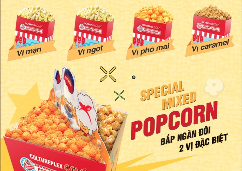 Bốn loại bắp rang bơ ngon miệng tại CGV được nhiều khán giả yêu thích