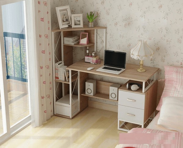 bàn làm việc tích hợp giá sách