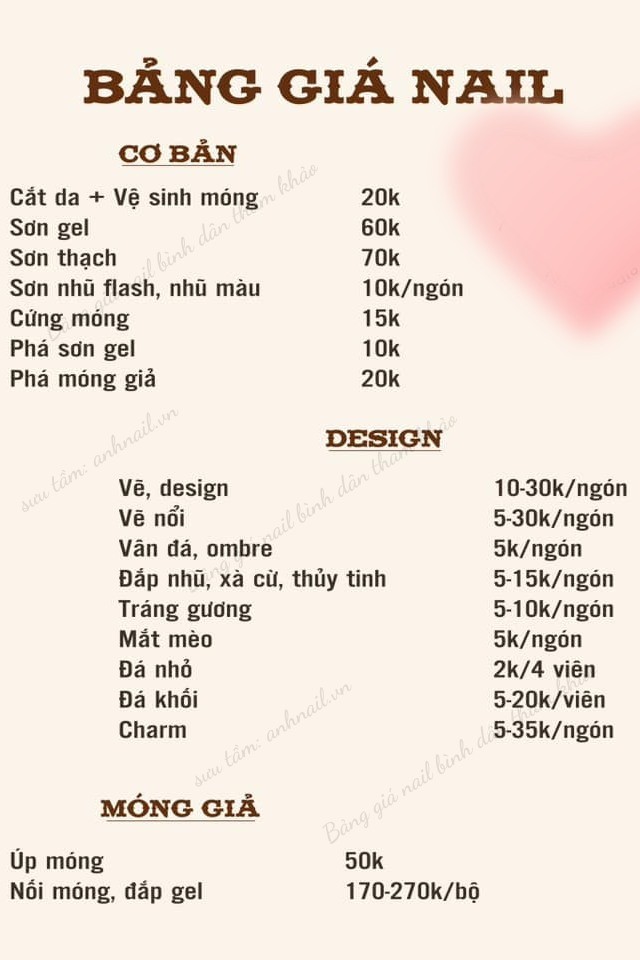 Bảng giá dịch vụ chăm sóc móng đặc biệt