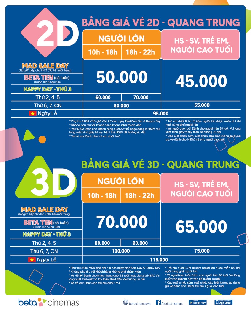 Bảng giá vé Beta Quang Trung cập nhật mới nhất