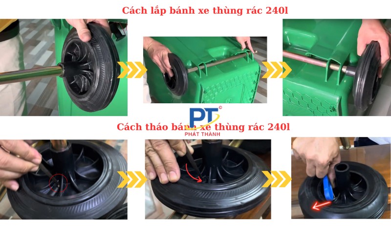 Hướng dẫn lắp bánh xe cho thùng rác nhựa 240l