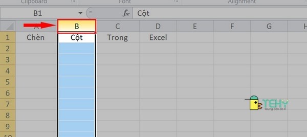 Chèn cột bằng click chuột phải và chọn Insert