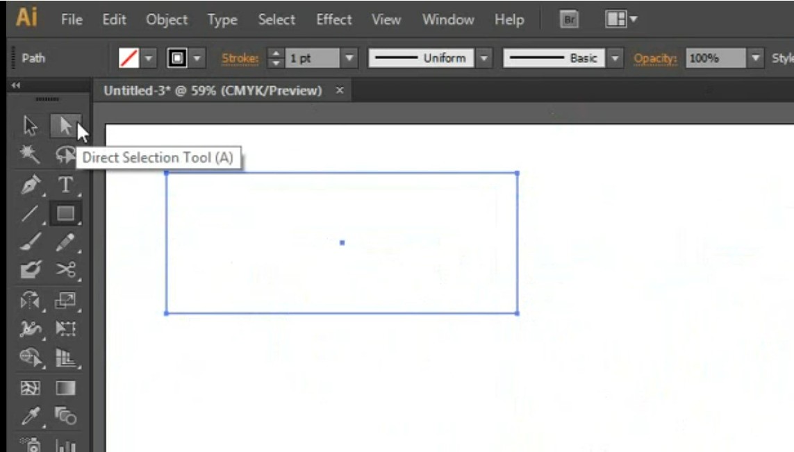 Minh họa cách dùng Direct Selection Tool điều chỉnh các góc hình chữ nhật để tạo hình bình hành trong Adobe Illustrator