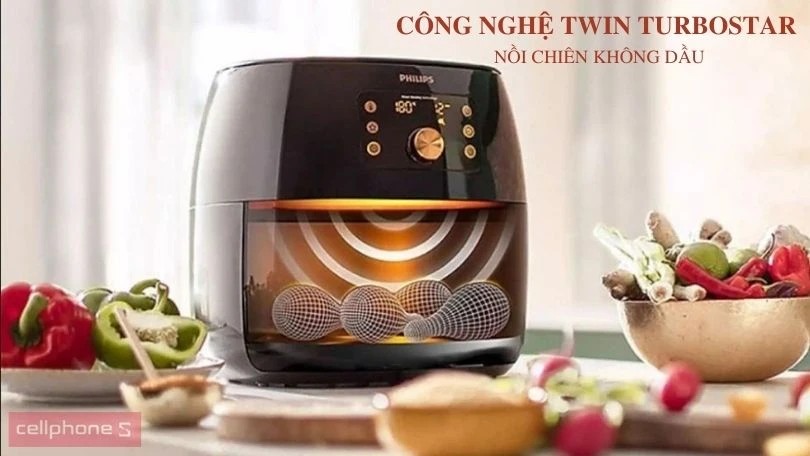 Nồi chiên không dầu trang bị công nghệ Twin TurboStar giúp loại bỏ chất béo dư thừa