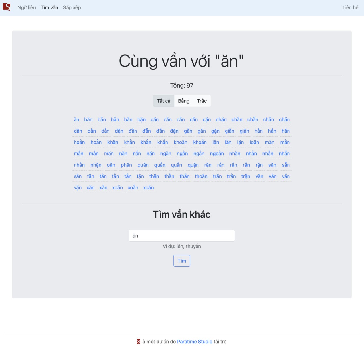 alt: Dự án S hỗ trợ tìm vần tiếng Việt với kết quả tìm kiếm mở rộng