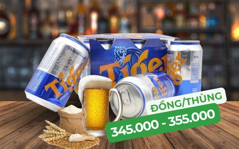 Ảnh bia Tiger nâu với lon 330ml, thể hiện sản phẩm và dung tích