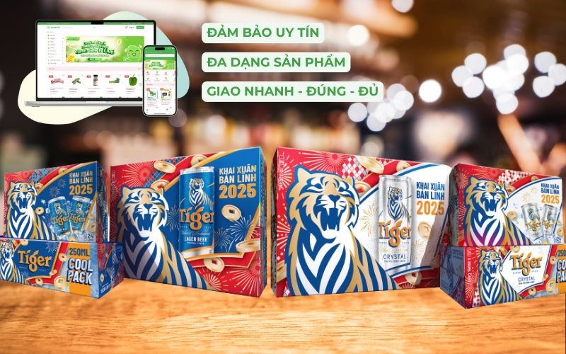 Ảnh bia Tiger nâu trong thùng, thể hiện số lượng lớn và sẵn sàng cho việc phân phối