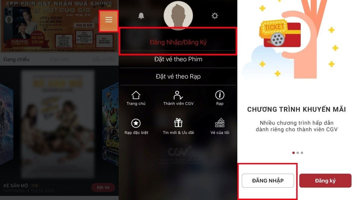 Đăng nhập CGV Cinemas