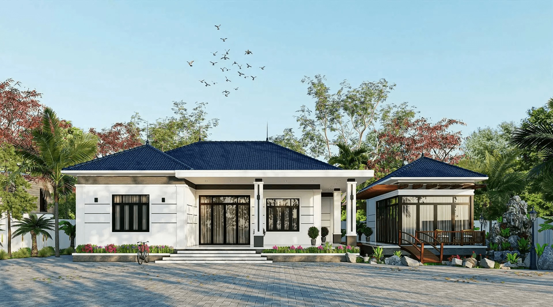Mẫu nhà cấp 4 kết hợp mái Nhật hiện đại
