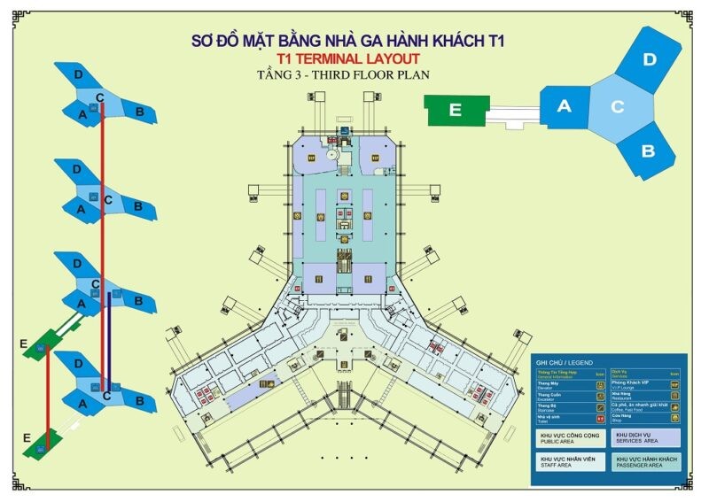 Sơ đồ nhà ga T1 sân bay Nội Bài