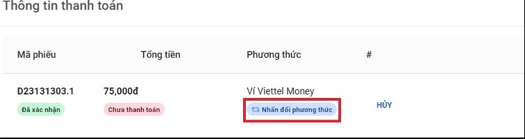 Thay đổi phương thức thanh toán