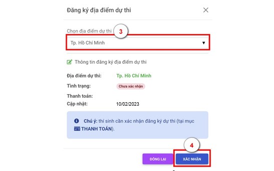 Chọn địa điểm dự thi