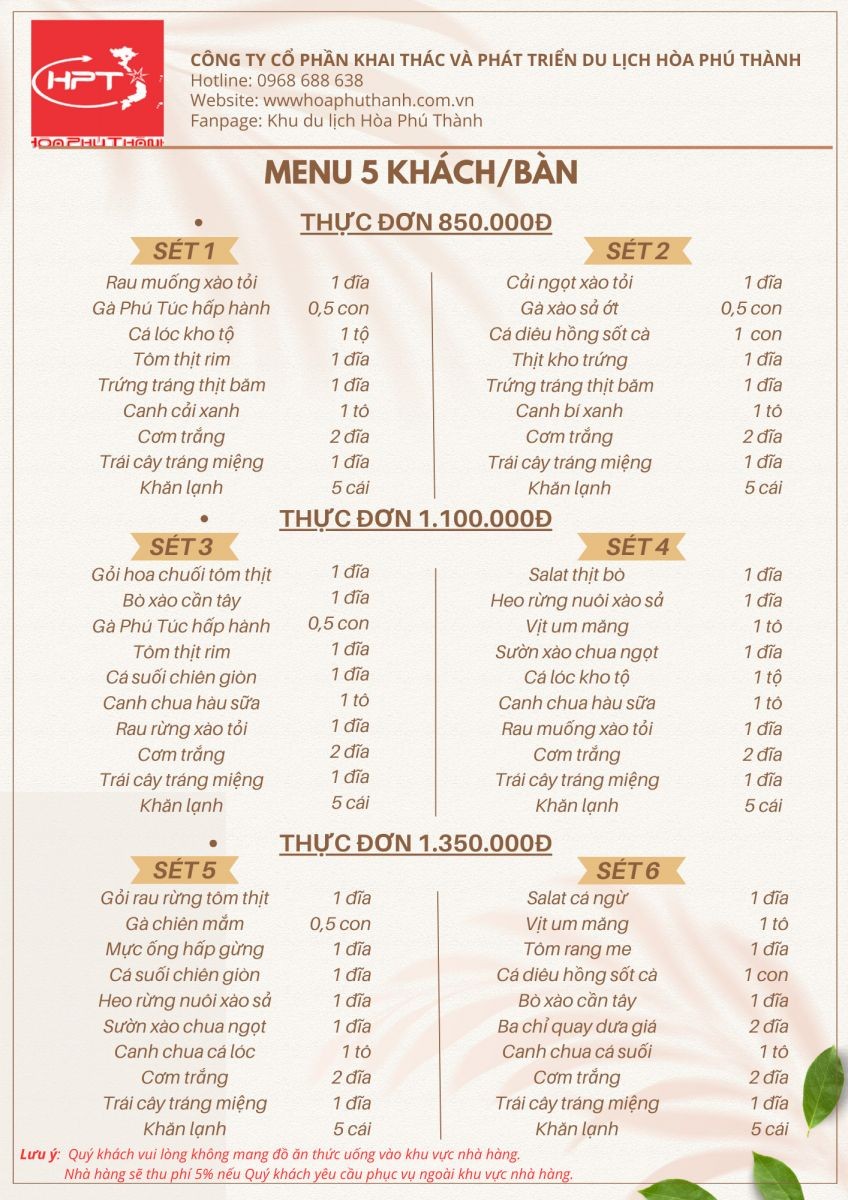 Set ăn 5 người tại Hòa Phú Thành