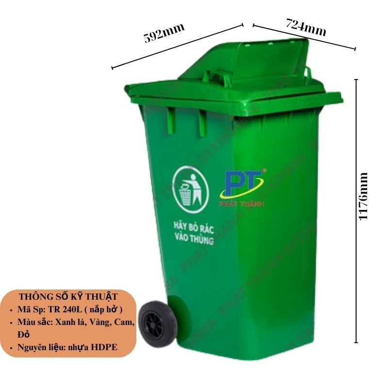 Thông số kỹ thuật của thùng rác nhựa 240l nắp kín