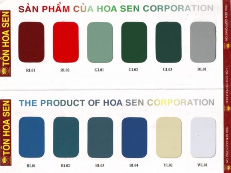 Tôn lạnh Hoa Sen và bảng màu