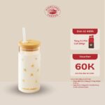 Ly Thủy Tinh Có Ống Hút Nắp Gỗ Màu Trắng - 473ml