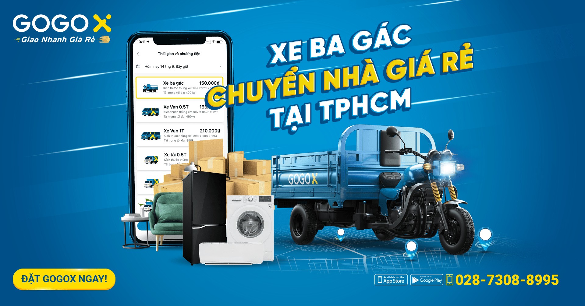 Xe ba gác chở thuê giá rẻ