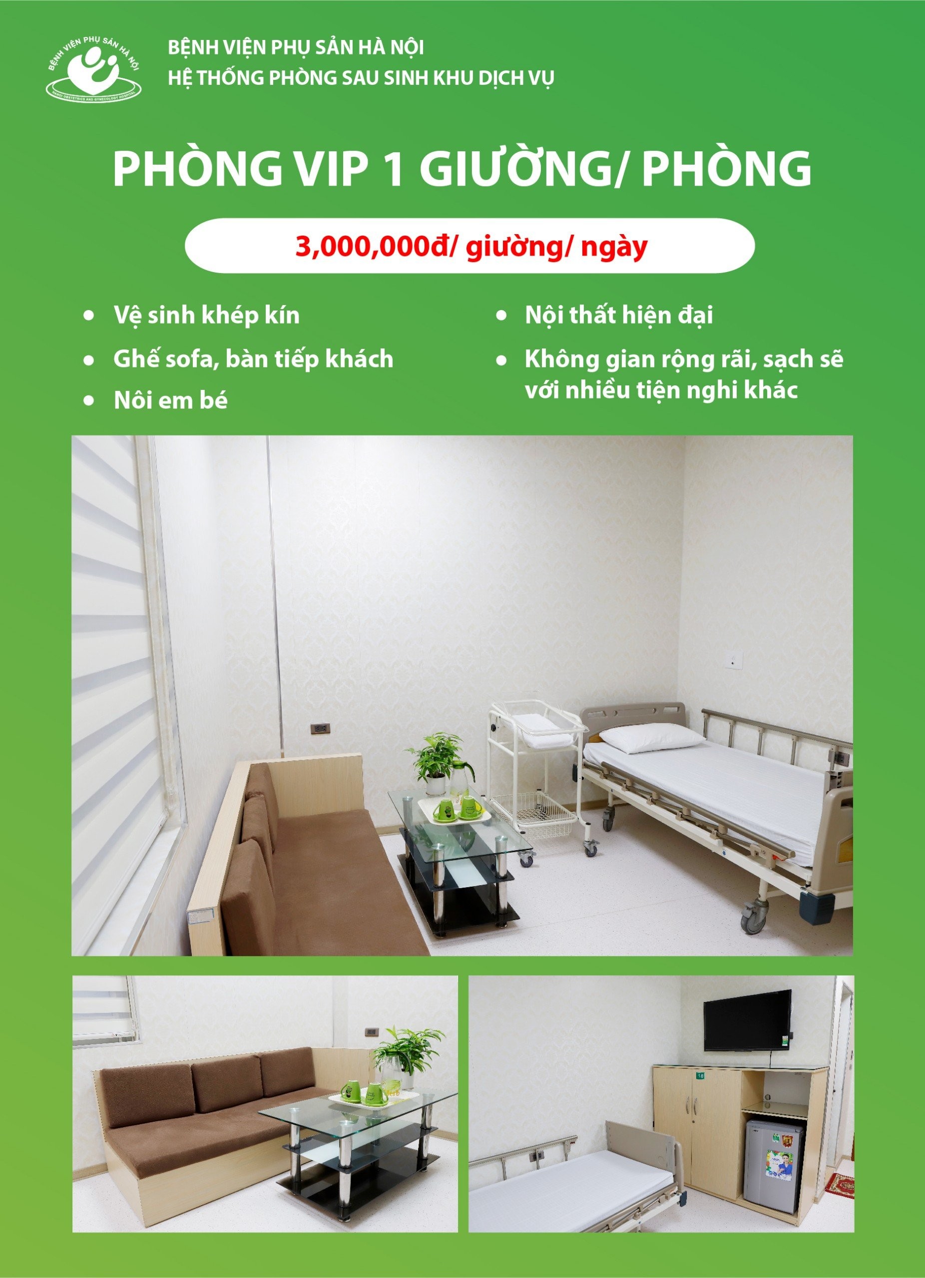Phòng dịch vụ tại Bệnh viện Phụ sản Hà Nội với đầy đủ tiện nghi